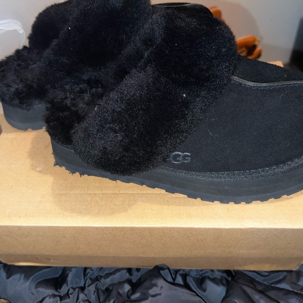 UGG Black Shearling Slip-On Slippers